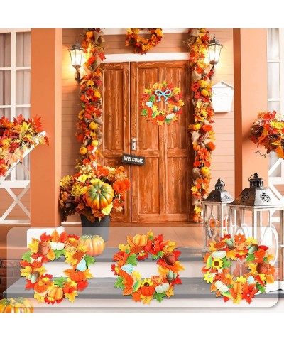 18 Kits Fall Crafts for Kids DIY Fall Wreath Craft Kit Includes Thanksgiving Felt Wreath Sticker Fluffy Poms Balls Rhinestone...