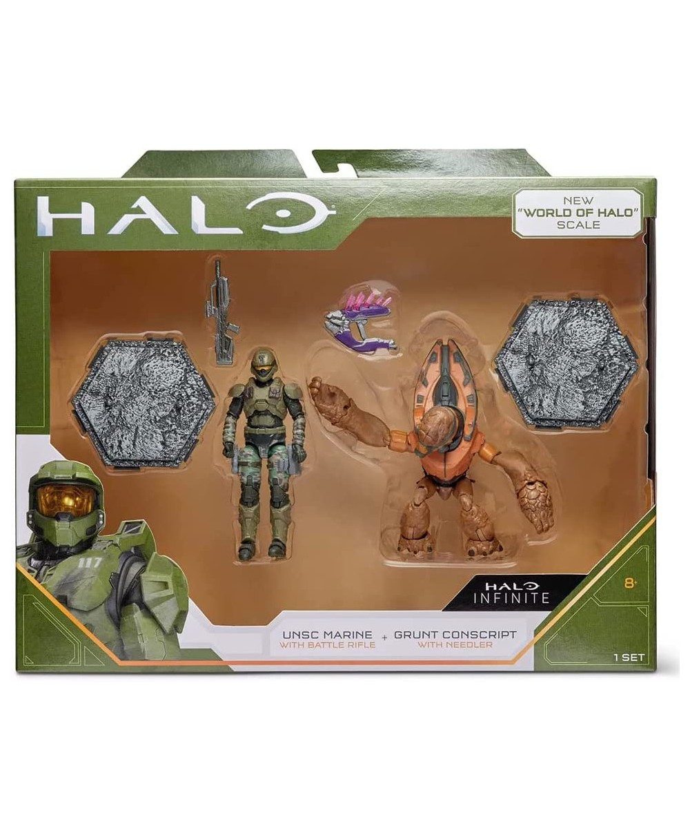 Halo Infinite: World of Halo USNC Marine with Battle Rifle & Grunt Conscript with Needler Figures $34.50 Action Figures