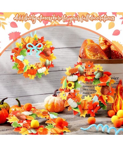 18 Kits Fall Crafts for Kids DIY Fall Wreath Craft Kit Includes Thanksgiving Felt Wreath Sticker Fluffy Poms Balls Rhinestone...