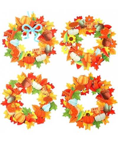 18 Kits Fall Crafts for Kids DIY Fall Wreath Craft Kit Includes Thanksgiving Felt Wreath Sticker Fluffy Poms Balls Rhinestone...