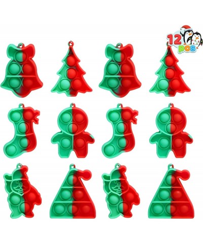 12 PCS Bubble Fidget Silicone Keychain Mini Push Squeeze Pop Christmas Party Favors Kids Toys Anxiety Stress Reliever Office ...