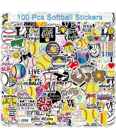 100 Pcs Softball Stickers Pack Softball Accessories Gifts for Kids Teens Girls Boys Vinyl Waterproof Sports Stickers for Wate...