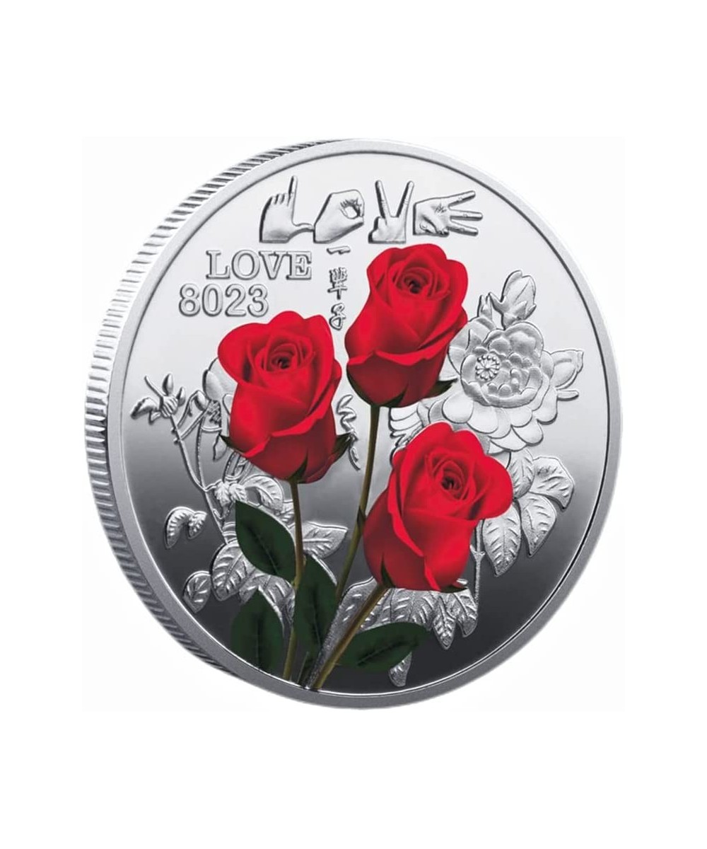 Perfect Valentine's Day Rose Flower Souvenir Coin Gift for Couple with Different Language Translation of Love (Silver) $16.89...