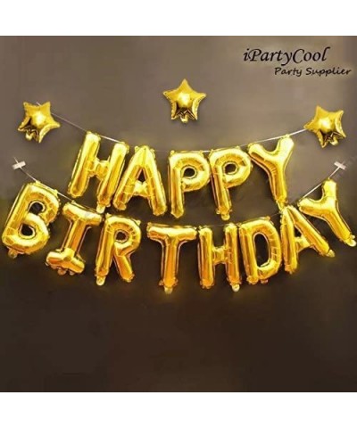 24pcs Birthday Balloons Banner 3D Gold Premium Mylar Foil Ecofriendly Letter Happy Birthday Banner with 6pcs Star Balloons Ki...