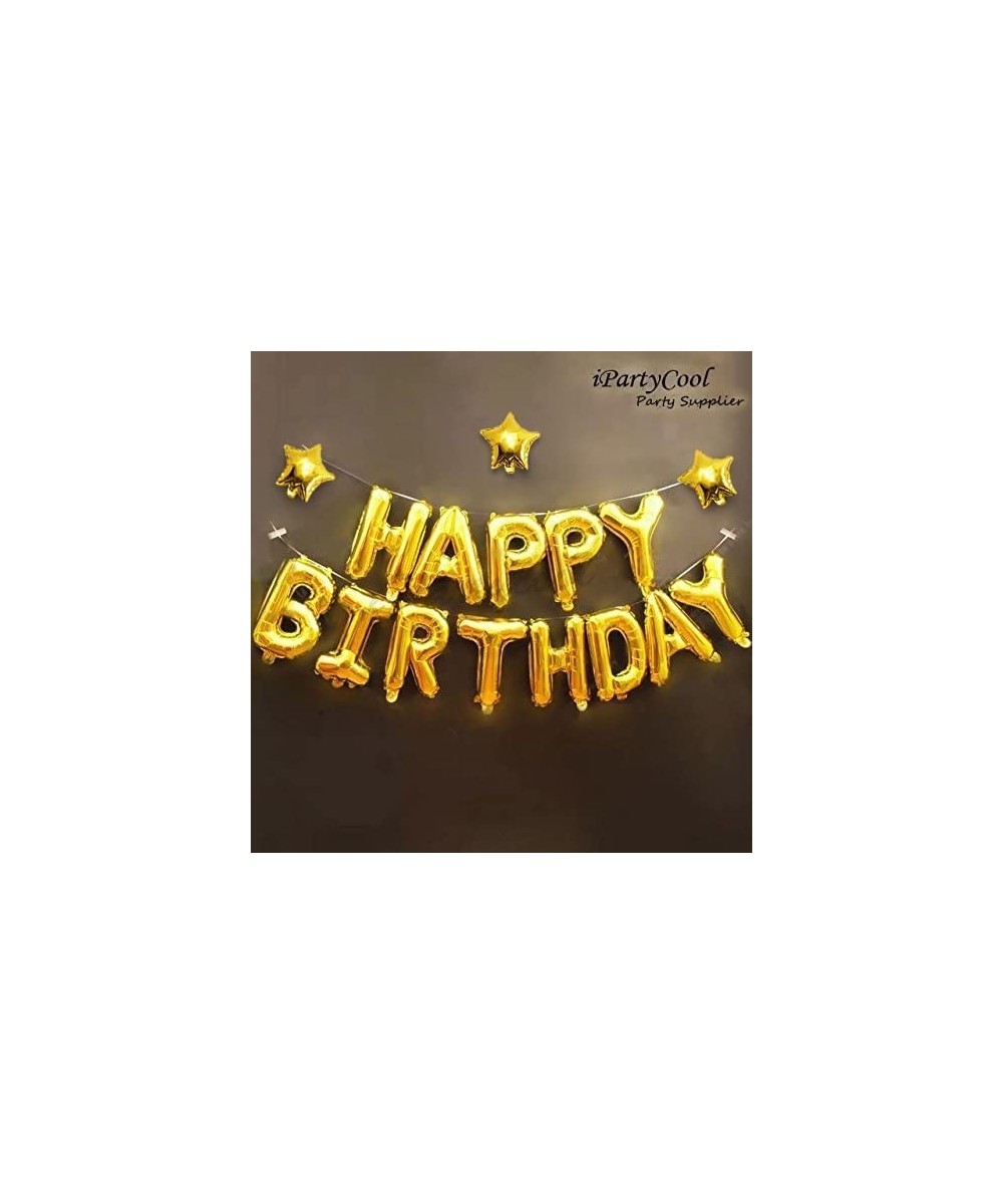 24pcs Birthday Balloons Banner 3D Gold Premium Mylar Foil Ecofriendly Letter Happy Birthday Banner with 6pcs Star Balloons Ki...