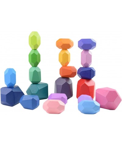 20 Pcs Wooden Blocks Set Blocks Stacking Building Balancing Game Colored Pine Wood Stone Stacking Educational Puzzle Toys for...