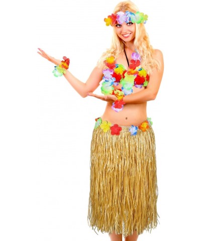 8 Pieces Hawaiian Grass Hula Skirt Costume Set Girl's Necklace Leis Garland Bracelets Bikini Top for Women Dress Performance ...