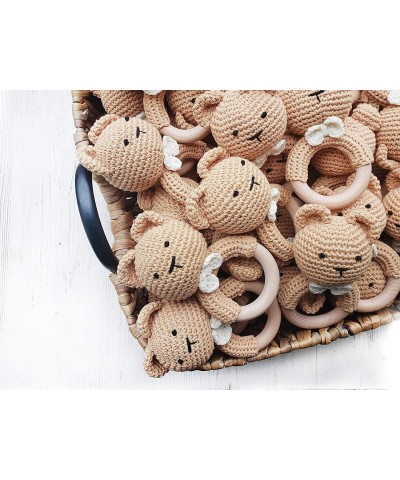 Natural Crochet Teddy Bear Teether Baby Toy Rattle Forest Friends Amigurumi on Natural Wooden Teething Ring Rattle New Born P...