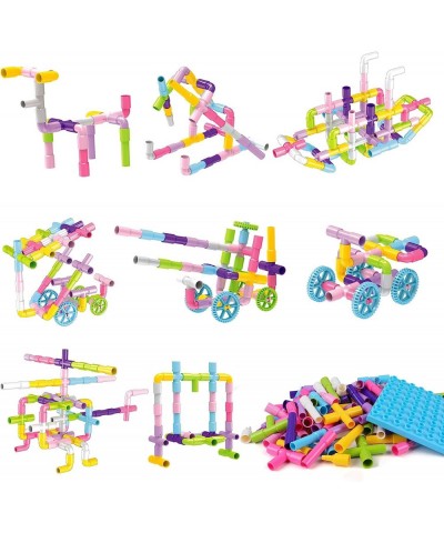 175 Piece Pipe Tube Sensory Toys Tube Locks Construction Building Blocks with Wheels Baseplate Preschool Educational STEM Bui...