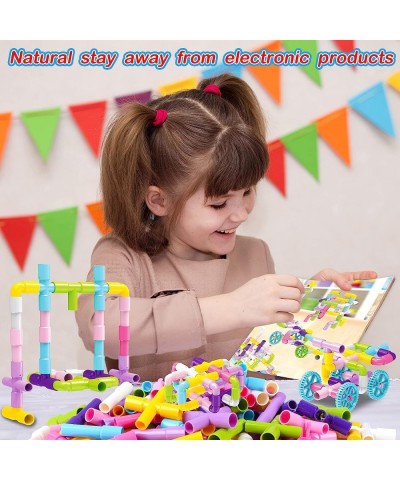 175 Piece Pipe Tube Sensory Toys Tube Locks Construction Building Blocks with Wheels Baseplate Preschool Educational STEM Bui...