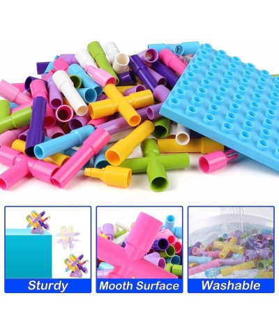 175 Piece Pipe Tube Sensory Toys Tube Locks Construction Building Blocks with Wheels Baseplate Preschool Educational STEM Bui...