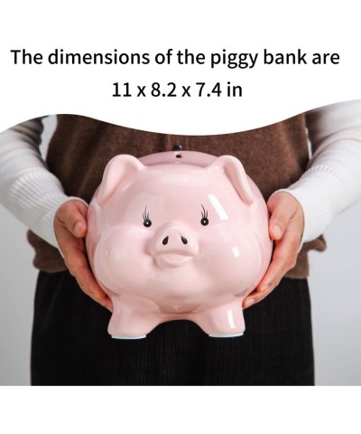 11'' Pink Large Piggy Bank for Adults Must Break to Open Ceramic Coin Bank Piggy Bank for Boys Girls Money Box Jar Safe for K...