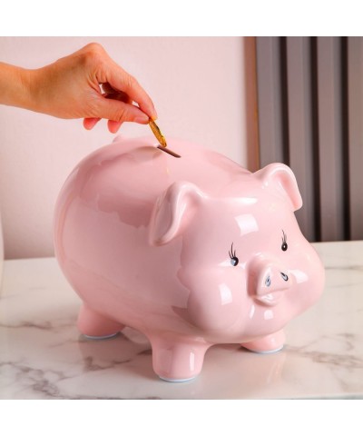 11'' Pink Large Piggy Bank for Adults Must Break to Open Ceramic Coin Bank Piggy Bank for Boys Girls Money Box Jar Safe for K...