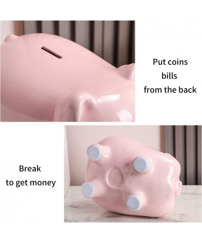 11'' Pink Large Piggy Bank for Adults Must Break to Open Ceramic Coin Bank Piggy Bank for Boys Girls Money Box Jar Safe for K...