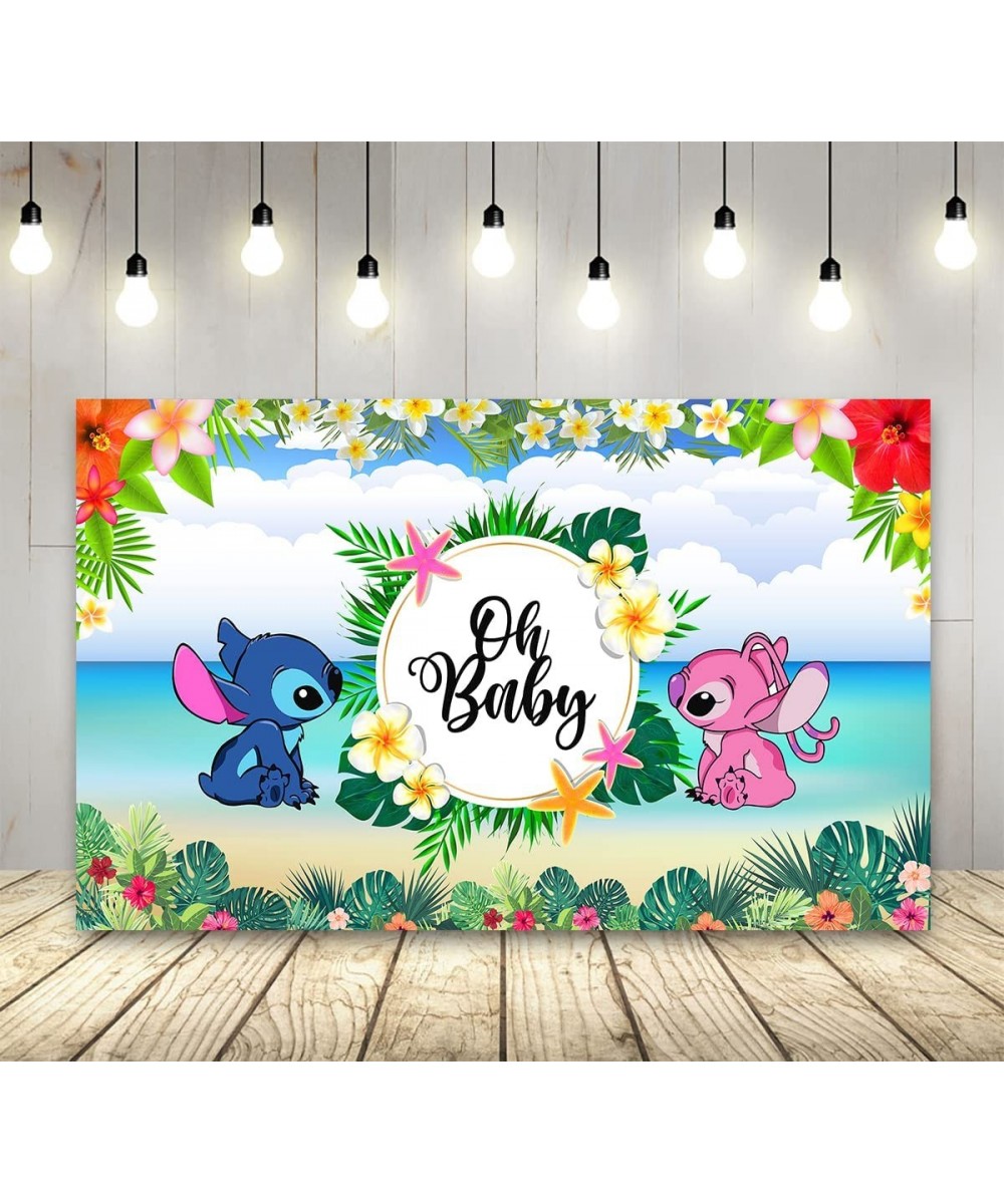 Stitch and Angel Gender Reveal Backdrop Summer Hawaii Baby Shower Banner for Party Decorations Supplies 5x3ft $27.39 Kids' Pa...