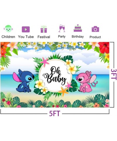 Stitch and Angel Gender Reveal Backdrop Summer Hawaii Baby Shower Banner for Party Decorations Supplies 5x3ft $27.39 Kids' Pa...