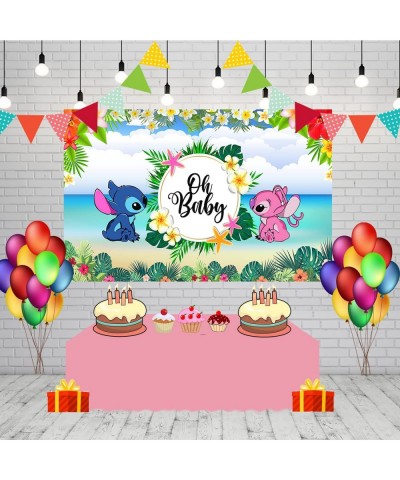 Stitch and Angel Gender Reveal Backdrop Summer Hawaii Baby Shower Banner for Party Decorations Supplies 5x3ft $27.39 Kids' Pa...