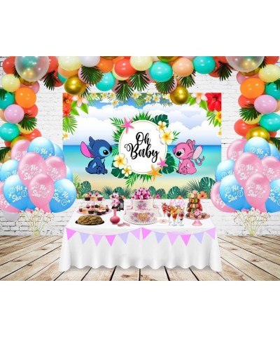 Stitch and Angel Gender Reveal Backdrop Summer Hawaii Baby Shower Banner for Party Decorations Supplies 5x3ft $27.39 Kids' Pa...