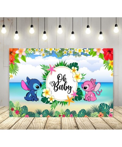 Stitch and Angel Gender Reveal Backdrop Summer Hawaii Baby Shower Banner for Party Decorations Supplies 5x3ft $27.39 Kids' Pa...