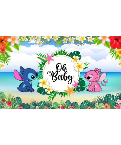 Stitch and Angel Gender Reveal Backdrop Summer Hawaii Baby Shower Banner for Party Decorations Supplies 5x3ft $27.39 Kids' Pa...