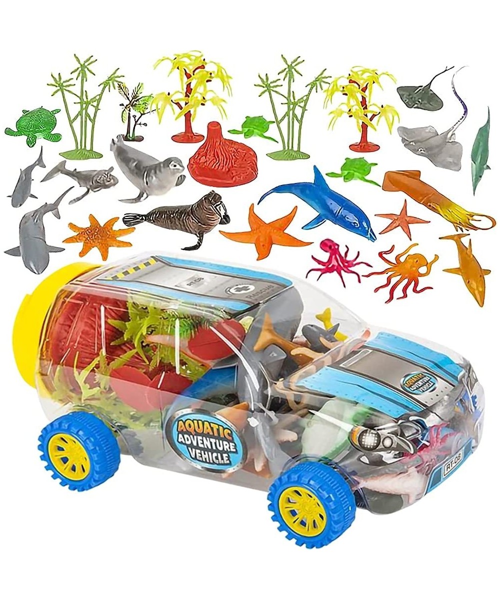 Aquatic Vehicle Playset 37-Piece Set with Assorted Ocean Animal Figures and a Clear Storage Truck Ocean Toys for Kids That Wo...