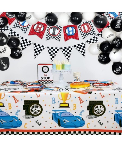 Racing Car Tablecloth - 2 PCS 108" x 54" Disposable Plastic Rectangular Checkered Table Covers for Kids Birthday Game Sports ...