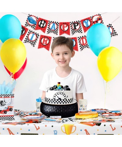 Racing Car Tablecloth - 2 PCS 108" x 54" Disposable Plastic Rectangular Checkered Table Covers for Kids Birthday Game Sports ...