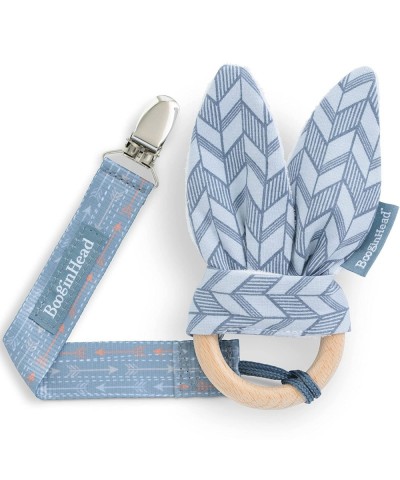 Wooden Teethers for Babies Bunny Ear Teething Ring and Pacifier Clip Blue Feather $16.43 Baby Teether Toys