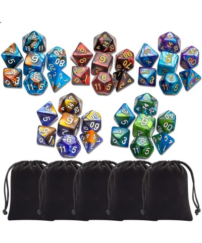 Polyhedral Dice Set (35 Pieces) with Black Pouches 5 Complete Double-Colors Dice Sets of D4 D6 D8 D10 D% D12 D20 Compatible w...