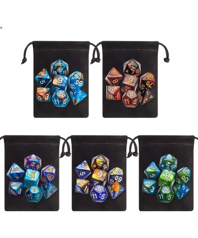 Polyhedral Dice Set (35 Pieces) with Black Pouches 5 Complete Double-Colors Dice Sets of D4 D6 D8 D10 D% D12 D20 Compatible w...