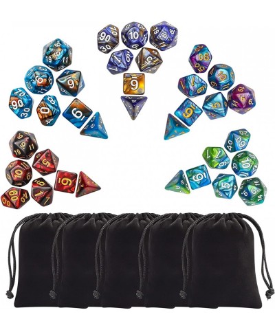 Polyhedral Dice Set (35 Pieces) with Black Pouches 5 Complete Double-Colors Dice Sets of D4 D6 D8 D10 D% D12 D20 Compatible w...