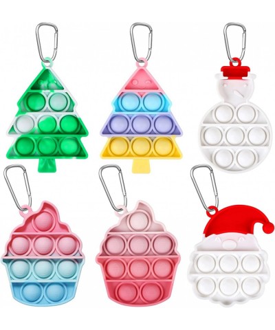 6 Pack Mini Christmas Push Pop Bubble Sensory Fidget Toys Keychains Rainbow Simple Fidget Pack Bubble Popper Silicone Squeeze...