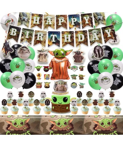 Birthday Decorations Birthday Party Supplies with Foil Baby Yoda Balloon Happy Birthday Banner Cake Toppers Balloons Hanging ...