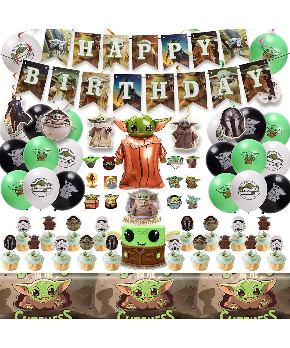 Birthday Decorations Birthday Party Supplies with Foil Baby Yoda Balloon Happy Birthday Banner Cake Toppers Balloons Hanging ...