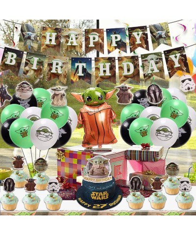 Birthday Decorations Birthday Party Supplies with Foil Baby Yoda Balloon Happy Birthday Banner Cake Toppers Balloons Hanging ...