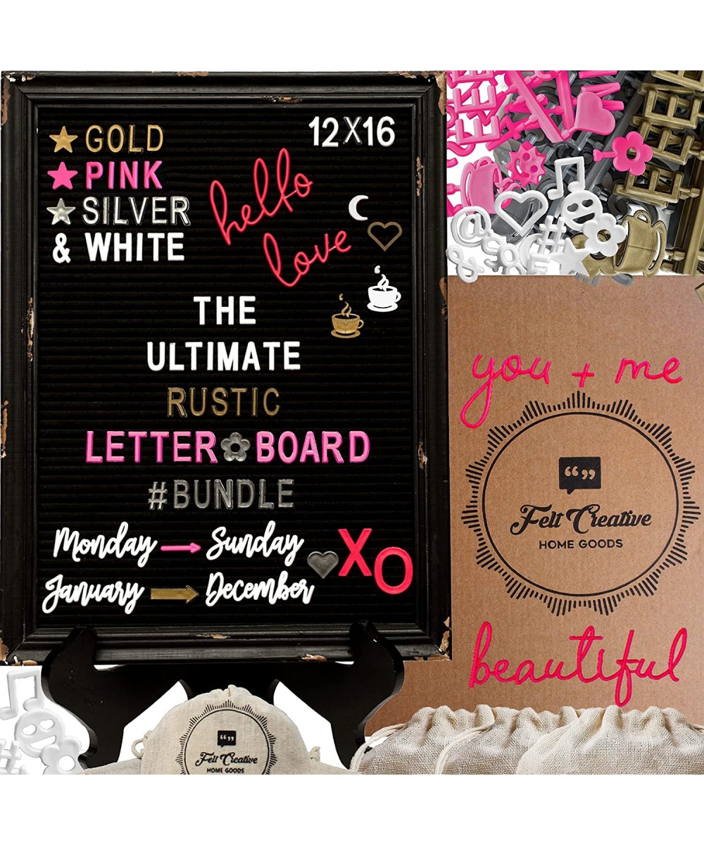 Rustic Felt Letter Board Ultimate Bundle Farmhouse Vintage Black Wood Frame and Stand Changeable Message Memo Board 800+ Lett...