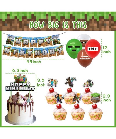 Pixel Style Gamer Birthday Party Decorations Minercraft Birthday Party Supplies Set for Game Fans Includes Pixels Miner Banne...