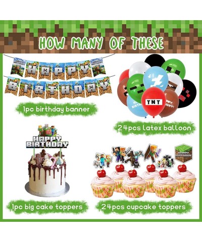 Pixel Style Gamer Birthday Party Decorations Minercraft Birthday Party Supplies Set for Game Fans Includes Pixels Miner Banne...