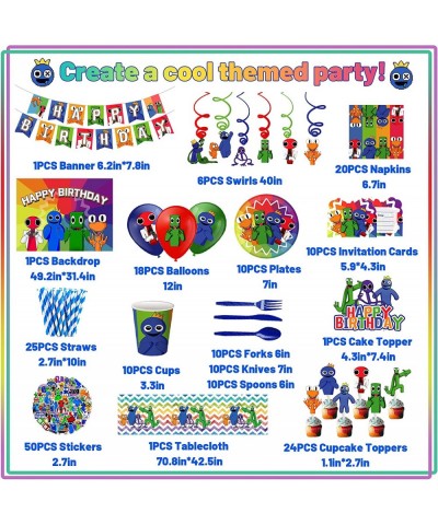 207PCS Video Game Party Tableware Set Gaming Party Supplies for Kids Gamer Birthday Backdrop Stickers Balloons Swirls Invitat...