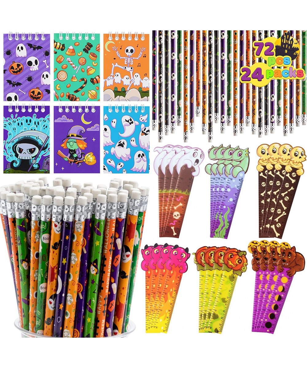 72 Pcs Halloween Assorted Stationery Set 24 Packs Halloween Theme Pencils Rulers and Notepads Party Favor Set for Kids Hallow...