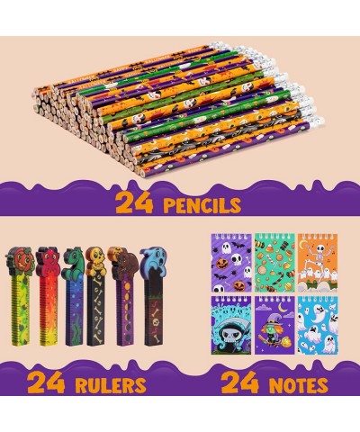 72 Pcs Halloween Assorted Stationery Set 24 Packs Halloween Theme Pencils Rulers and Notepads Party Favor Set for Kids Hallow...