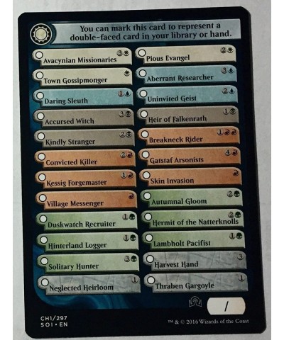 Shadows Over Innistrad Checklist Card (CH1) (CH1/297) - Shadows Over Innistrad $9.92 Card Games