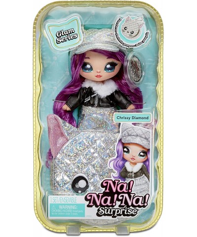 Na Na Na Surprise Glam Series Chrissy Diamond Fashion Doll & Metallic Cat Purse Purple Hair Cute Kitty Ear Hat Outfit & Acces...