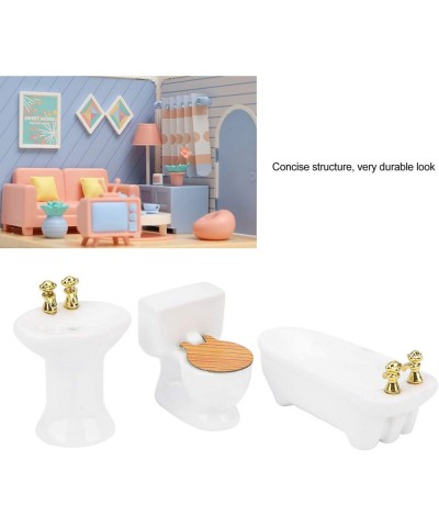 1/24 Dollhouse Miniature Bathroom Set Simulation Ceramic Dollhouse Bathtub Toilet Sink Kit Dollhouse Furniture Accessories (A...