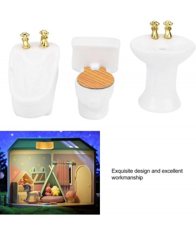 1/24 Dollhouse Miniature Bathroom Set Simulation Ceramic Dollhouse Bathtub Toilet Sink Kit Dollhouse Furniture Accessories (A...