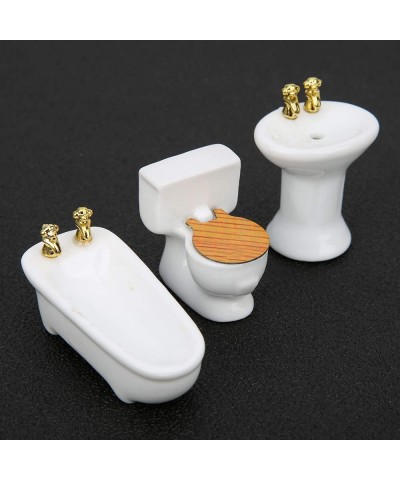 1/24 Dollhouse Miniature Bathroom Set Simulation Ceramic Dollhouse Bathtub Toilet Sink Kit Dollhouse Furniture Accessories (A...