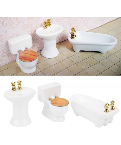 1/24 Dollhouse Miniature Bathroom Set Simulation Ceramic Dollhouse Bathtub Toilet Sink Kit Dollhouse Furniture Accessories (A...