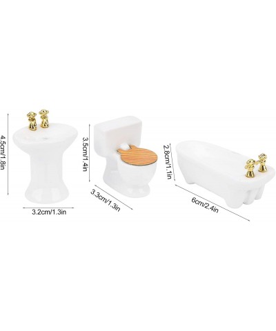 1/24 Dollhouse Miniature Bathroom Set Simulation Ceramic Dollhouse Bathtub Toilet Sink Kit Dollhouse Furniture Accessories (A...