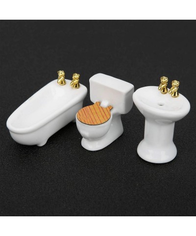 1/24 Dollhouse Miniature Bathroom Set Simulation Ceramic Dollhouse Bathtub Toilet Sink Kit Dollhouse Furniture Accessories (A...