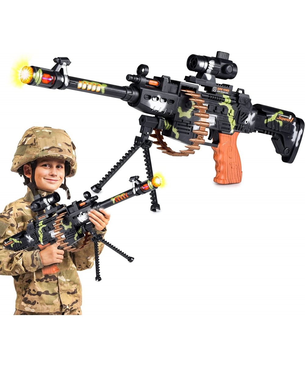 Light Up Toy Machine Blaster - Scope Stand and Carrying Strap Flashing Lights Sounds and Unique Revolving Rounds - Toys for B...